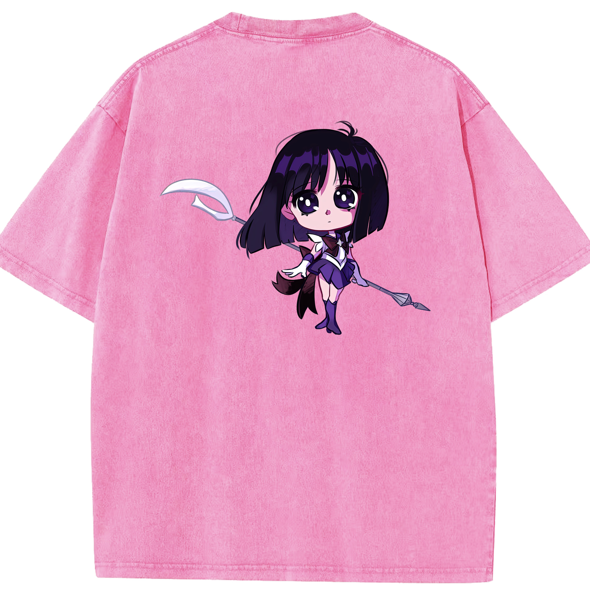 （画像用） 美少女戦士セーラームーン 土萠ほたる Sailor Moon Tomoe Hotaru （セーラーサターン；Sailor Saturn） 綿100% ヴィンテージ風 半袖Tシャツ（背面プリント）